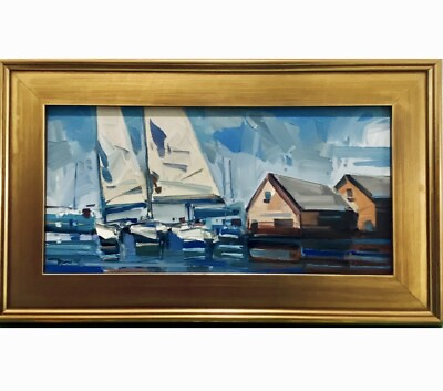 #ad Jose Trujillo Impressionist Boating on Lake Oil Painting American Listed 25.5”L $863.98