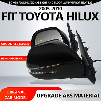 #ad Fit 2005 2010 Toyota Hilux Side Mirrors Folding Arrow Signal Chrome Black 9 Pins $159.99