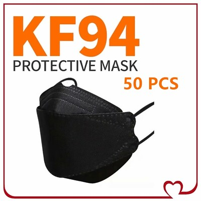 #ad #ad 50 PCS Black KF94 Disposable Face Mask 4 Layers Protective Cover Adult Size $9.68