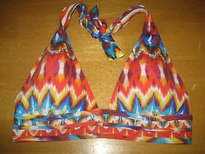 #ad New LA BLANCA Serengeti Multicolor Print Halter Bandeau Bikini Top Sz 12 $79 $19.99