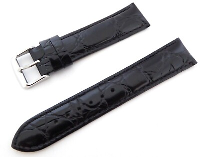 #ad Premium Quality Super Croc Grain Gloss Finish Extra Padded Black Leather Strap GBP 9.99