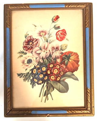 #ad 1940s Jewelry Box Mirror Inside Vintage Floral Print Dresser Storage Trinkets $48.95