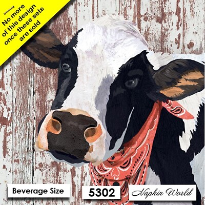 #ad 5302 TWO Paper BEVERAGE COCKTAIL Decoupage Art Craft Napkins BANDANA COW $1.95