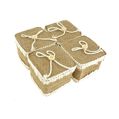 #ad Mini Square Burlap Favor Gift Boxes Natural 2 3 4 Inch 12 Count $25.95