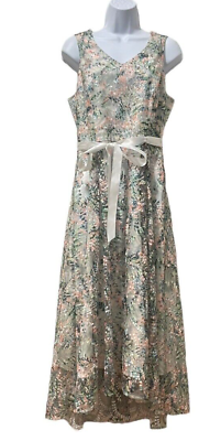 #ad Tahari ASL Dress Womens 6 Embroidered Floral Lace Garden Party Wedding Festive $59.97