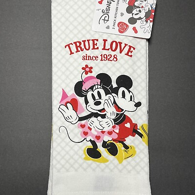 #ad Disney Mickey Minnie Mouse Valentines Day True Love Since 2 Pack Hand Towels NEW $16.65