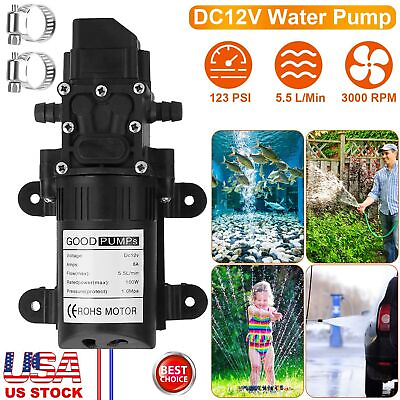 #ad 100W 12V Diaphragm Water High Pressure Pump for RV Camper Marine Boat 130PSI $20.43