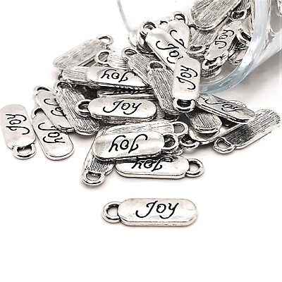 #ad 4 20 or 50 pcs Silver Joy Word Tag Charms US Seller AS072 $6.95
