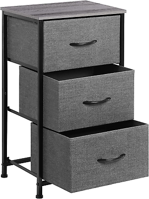 #ad Small Nightstand Dresser 3 Drawer Fabric Storage Bins Organizer Gray $27.26