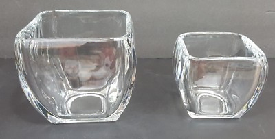 #ad Vtg Heavy Clear Glass Square Vase Bowl 4 1 2quot; x 4quot; amp; 3 1 2quot; x 3quot; Set Of 2 $16.99