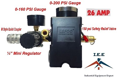 #ad 26 AMP Air Compressor Pressure Switch 95 125 PSI 4 Ports 1 4quot; Mini Regulator Set $41.99