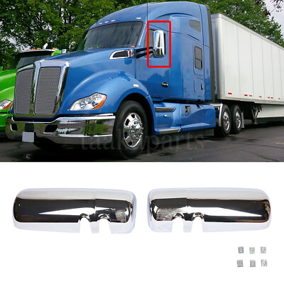 #ad Pair Chrome Door Mirror Covers Passengeramp;Driver Side for Kenworth T680 T880 W990 $89.99