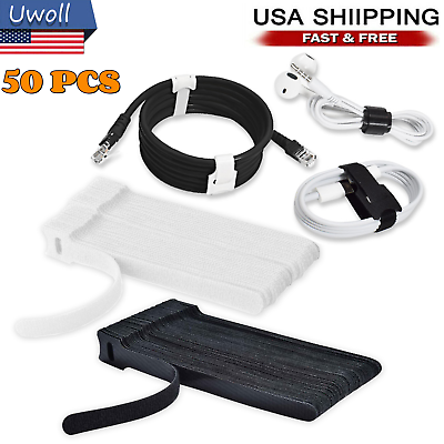 #ad 50 100 Cable Straps Black Wire Cord Hook Loop Ties Reusable Fastening Organizer $3.55