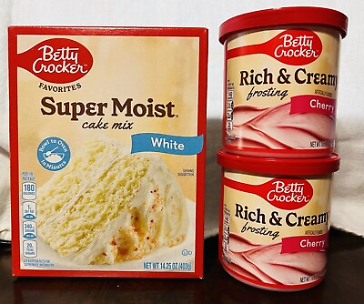 #ad Betty Crocker Super Moist White Cake Mix amp; 2 Cherry Rich amp; Creamy Frosting Icing $20.95