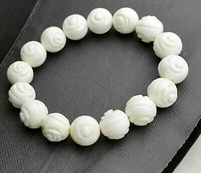 #ad New 10mm White Carving Coral Gemstone Round Beads Stretch Bracelet 7.5#x27;#x27; $3.85