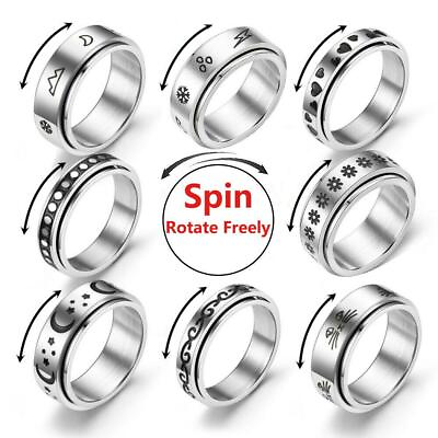 #ad Spinner Fidget Anxiety Ring Stainless Steel Spinning Rings for Woman Men Jewelry C $2.56