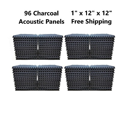 #ad 96 Pack 1quot; x 12quot; x 12quot; Acoustic Foam Tiles Panel Wedge Studio Soundproofing Wall $84.99