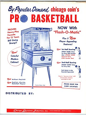 #ad Pro Basketball Arcade Game FLYER Original Manikin Art Electro Mechanical 1961 $19.32