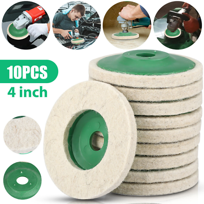 #ad 10Pcs 4quot; Wool Polishing Discs Finishing Wheel Buffing Pads for 100 Angle Grinder $7.99