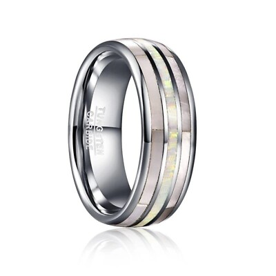 #ad Tungsten Ring Silver 8MM White Shell Groove Inlay Polished Birthday Gift Jewelry $74.92