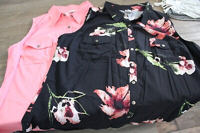 #ad LuLaRoe 3XL Roxanne Snap Button Sleeveless Tank Black Red Floral Roses Pansy 1 $19.50