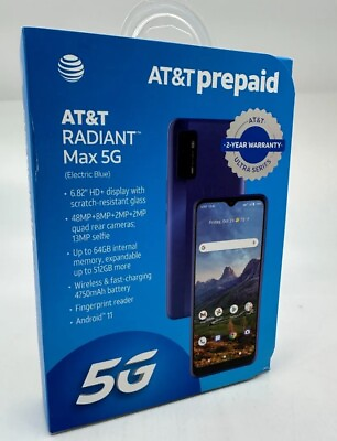 #ad New Sealed ATamp;T RADIANT Max 5G 64 GB Electric Blue Prepaid Smartphone $69.95