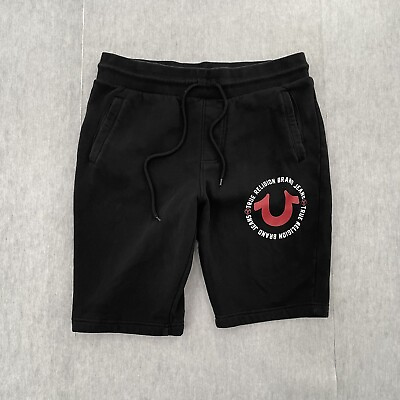 #ad True Religion Shorts Adult Medium Black Drawstring Pockets Dual Print Logo Men M $29.96