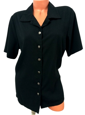 #ad Fashion bug black collared short sleeve button down shirt top 14 16 $13.99