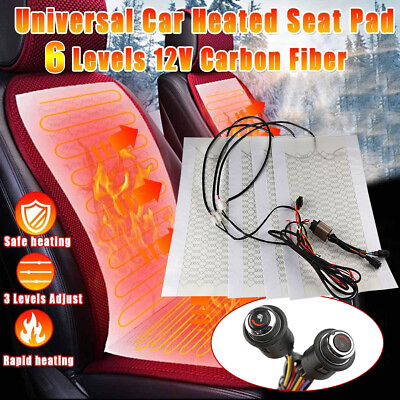 #ad 4 Pad Universal Auto 6 Level Carbon Fiber Car Seat Heater Heated Warmer 12V Kits $41.50