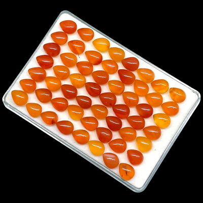 #ad 100 Pcs Natural Orange Carnelian 9x7mm Pear Cabochon Loose Gems Wholesale Lot $28.49