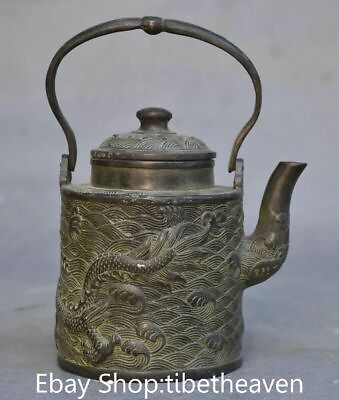 #ad 6.2quot; Marked Old Chinese Bronze Dynasty Palace Portable Dragon Teapot Teakettle $111.80