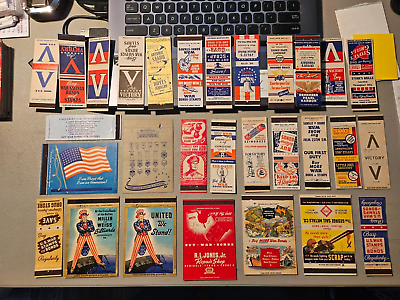 #ad LOT OF 29 ALL DIFFERENT WORLD WAR 2 PATRIOTIC MATCHBOOK COVER EMPTY NICE GEN MAC $26.99