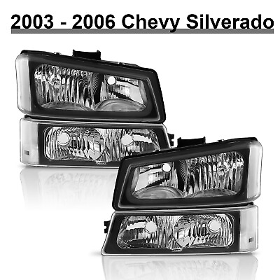#ad 4PCS Headlights For 2003 2007 Chevy Silverado Avalanche BlackSignal Bumper Lamp $52.90