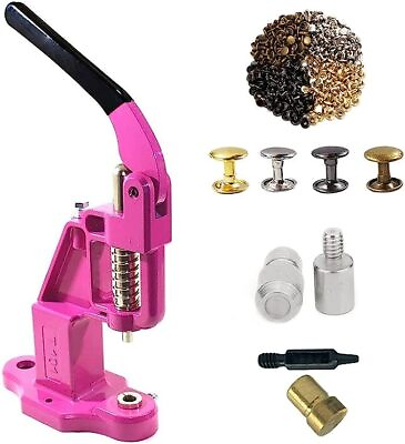 #ad 1000 Sets 9mm Double Capped Rivets with Hand Press Machine Dies and Hole Punch $109.99
