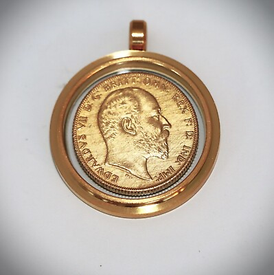 #ad Pendant full sovereign Edward VII Head gold plated in Glass Case Necklace $34.00
