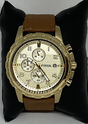 #ad Fossil Dean FS4867 Men#x27;s Brown Leather Analog Champagne Dial Quartz Watch LJ299 $39.99