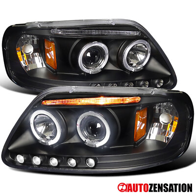 #ad Fit 1997 2003 Ford F 150 Expedition Black LED Halo Projector Headlights Lamps $120.99
