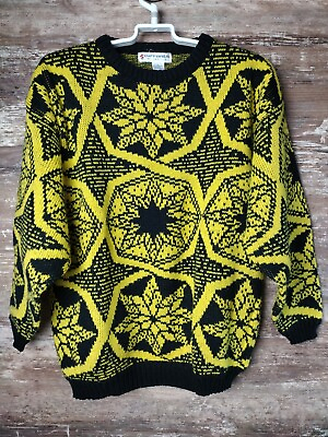#ad Vintage 1980s Currants by Jeri Jo Yellow amp; Black Sweatshirt Size L Cool Vibe $19.77