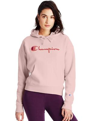 #ad CHAMPION Hoodie Reverse Weave XS Hush Pink Chenille Script Chest 39quot; Womens NEW $20.74