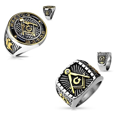 #ad Stainless Steel Masonic Ring Men 2 Tone Freemason Mason Ring Size 9 13 $11.95