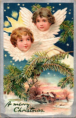 #ad Tuck Christmas Postcard Antique Child Angel Wings Fantasy Night Sky Pastoral 136 $8.99