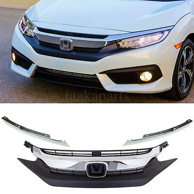 #ad Front Bumper Grille Grill W Chrome Eyelid Molding For 2016 18 Honda Civic Sedan $80.74