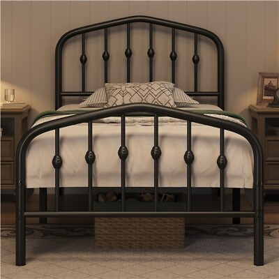 #ad Twin Full Queen Bed Frames Metal Platform Bed with Arched Headboard Footboard $122.99