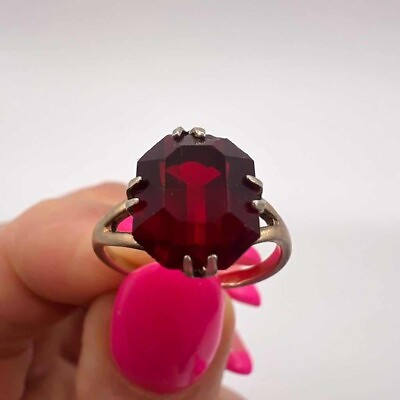 #ad Vintage 1980s USSR Ring Women#x27;s Sterling Silver 875 Stones Red Jewelry Size 5US $55.00