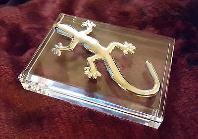 #ad Metal Chrome Gecko Geico Lizard Acrylic Executive Desk Top Paperweight $18.99