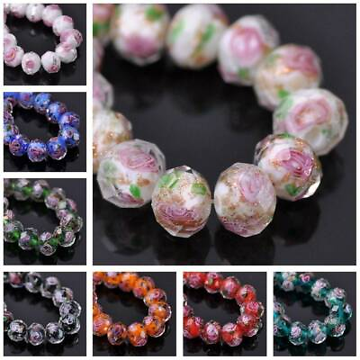 #ad 10pcs 10mm 12mm Rondelle Faceted Rose Flower Lampwork Crystal Glass Beads lot $3.45