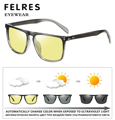 #ad Photochromic Polarized Square Sunglasses For Men Night Vision Driving Glasses $11.89