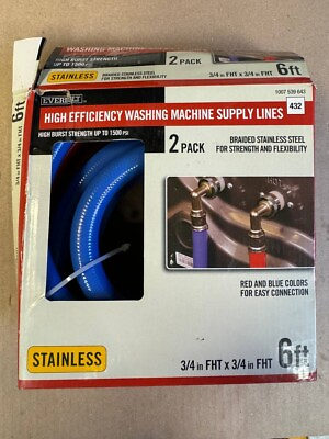 #ad EVERBILT 2PK 6’ High Efficiency Washing Machine Supply Lines Color Coded $16.99