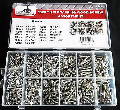 #ad 550pc GOLIATH INDUSTRIAL SELF TAPPING WOOD SCREW ASSORTMENT STWS550 DRILLING $16.99