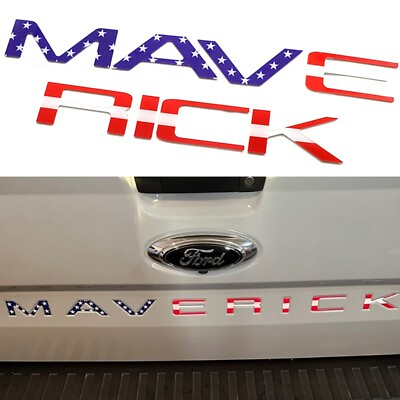 #ad 2022 2024 TAILGATE INSERTS LETTERS FOR MAVERICK REAR RAISED EMBLEM BLUE RED FLAG $19.96